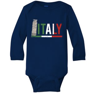 Pisa Italian Flag Family Trip Italy Vacation Europe Travel Gift Baby Long Sleeve Bodysuit