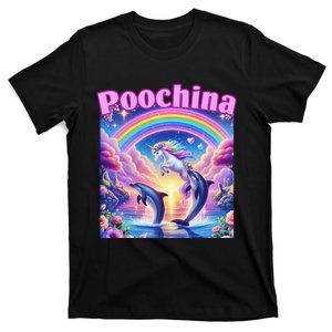 Poochina Ironic Funny Meme Women Trendy Dolphin Gift T-Shirt