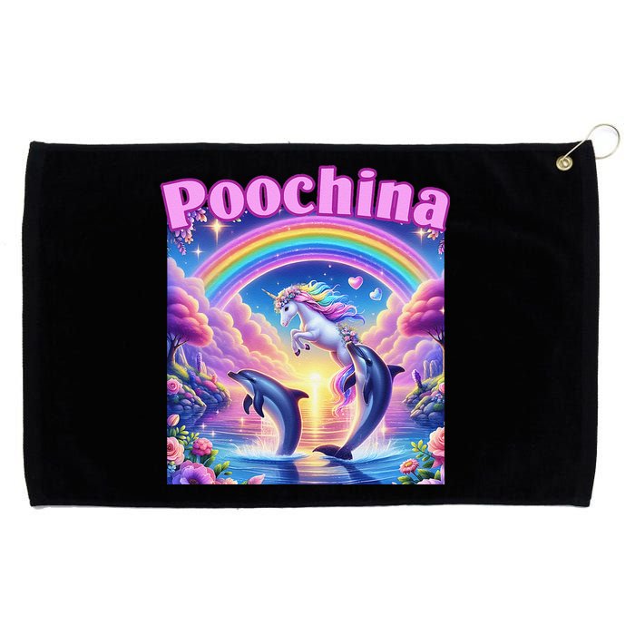 Poochina Ironic Funny Meme Women Trendy Dolphin Gift Grommeted Golf Towel