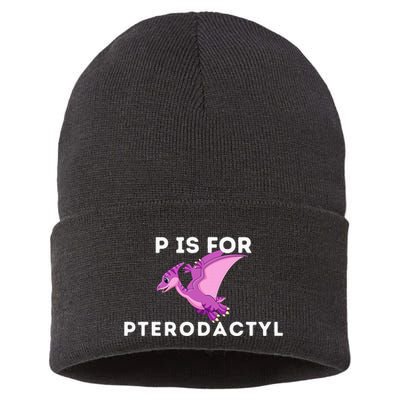 P Is For Pterodactyl Dinosaur Word Play Sustainable Knit Beanie