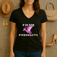 P Is For Pterodactyl Dinosaur Word Play Women's V-Neck T-Shirt