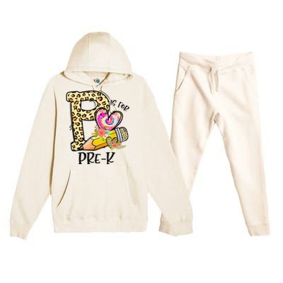 P Is For Pre K Teacher Leopard First Day Of School Premium Hooded Sweatsuit Set