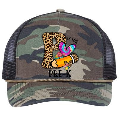 P Is For Pre K Teacher Leopard First Day Of School Retro Rope Trucker Hat Cap