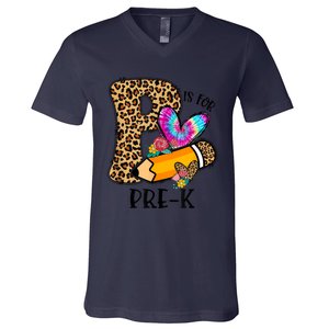 P Is For Pre K Teacher Leopard First Day Of School V-Neck T-Shirt