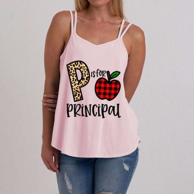 P Is For Principal Leopard Plaid Funny Back to School Gift Women's Strappy Tank