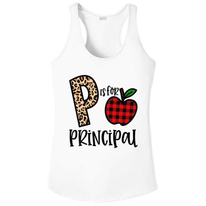 P Is For Principal Leopard Plaid Funny Back to School Gift Ladies PosiCharge Competitor Racerback Tank