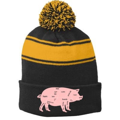 Pig Pork Bacon Chart Stripe Pom Pom Beanie