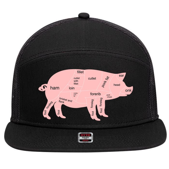 Pig Pork Bacon Chart 7 Panel Mesh Trucker Snapback Hat