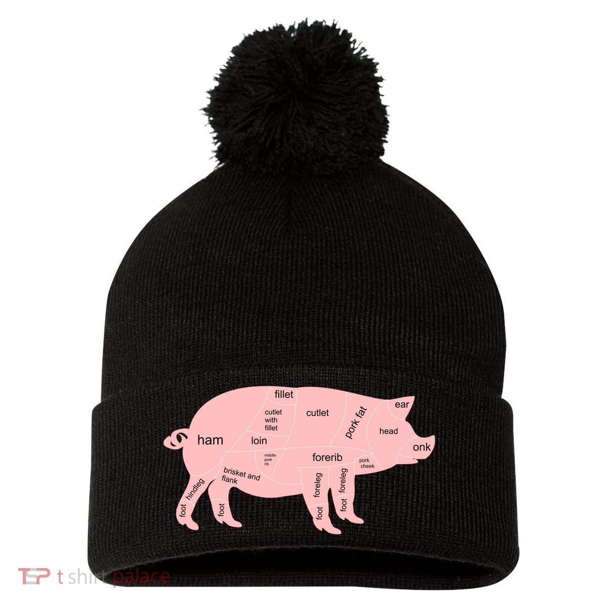 Pig Pork Bacon Chart Pom Pom 12in Knit Beanie