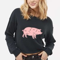 Pig Pork Bacon Chart Cropped Pullover Crew