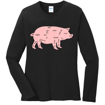 Pig Pork Bacon Chart Ladies Long Sleeve Shirt
