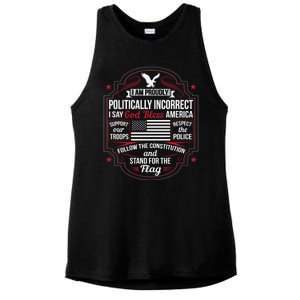 Politically Incorrect God Bless America Conservative Ladies PosiCharge Tri-Blend Wicking Tank