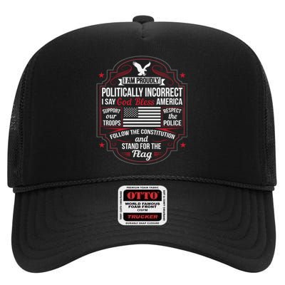 Politically Incorrect God Bless America Conservative High Crown Mesh Back Trucker Hat