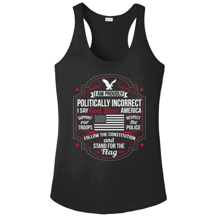 Politically Incorrect God Bless America Conservative Ladies PosiCharge Competitor Racerback Tank