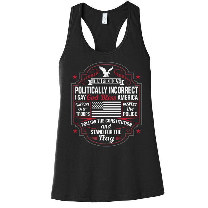 Politically Incorrect God Bless America Conservative Women's Racerback Tank