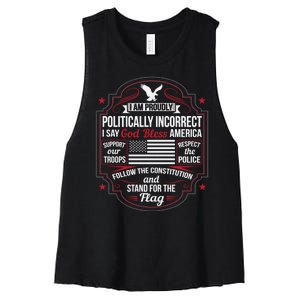 Politically Incorrect God Bless America Conservative Women's Racerback Cropped Tank