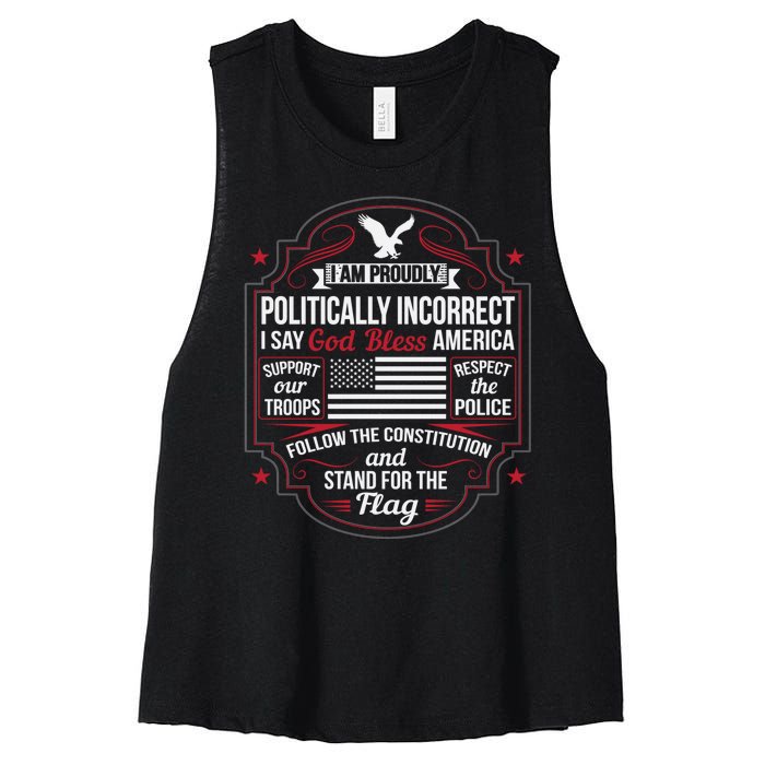 Politically Incorrect God Bless America Conservative Women's Racerback Cropped Tank