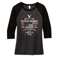 Politically Incorrect God Bless America Conservative Women's Tri-Blend 3/4-Sleeve Raglan Shirt