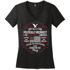 Politically Incorrect God Bless America Conservative Women's V-Neck T-Shirt