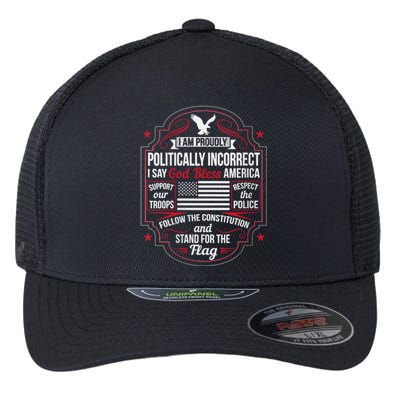 Politically Incorrect God Bless America Conservative Flexfit Unipanel Trucker Cap