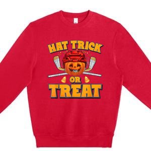 Pumpkin Ice Hockey Player Halloween Costume Premium Crewneck Sweatshirt