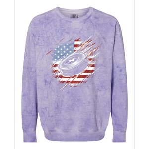 Patriotic Ice Hockey 4th Of July Usa American Flag Cool Gift Colorblast Crewneck Sweatshirt