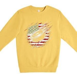 Patriotic Ice Hockey 4th Of July Usa American Flag Cool Gift Premium Crewneck Sweatshirt