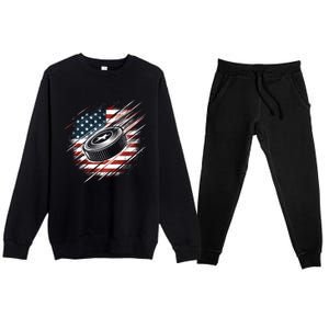 Patriotic Ice Hockey 4th Of July Usa American Flag Cool Gift Premium Crewneck Sweatsuit Set