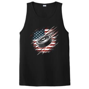 Patriotic Ice Hockey 4th Of July Usa American Flag Cool Gift PosiCharge Competitor Tank