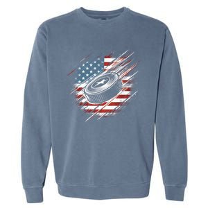 Patriotic Ice Hockey 4th Of July Usa American Flag Cool Gift Garment-Dyed Sweatshirt