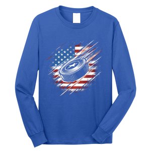 Patriotic Ice Hockey 4th Of July Usa American Flag Cool Gift Long Sleeve Shirt