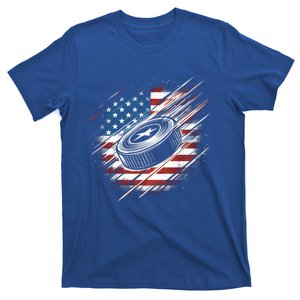 Patriotic Ice Hockey 4th Of July Usa American Flag Cool Gift T-Shirt