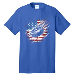 Patriotic Ice Hockey 4th Of July Usa American Flag Cool Gift Tall T-Shirt