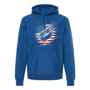 Patriotic Ice Hockey 4th Of July Usa American Flag Cool Gift Premium Hoodie