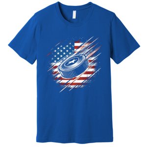 Patriotic Ice Hockey 4th Of July Usa American Flag Cool Gift Premium T-Shirt