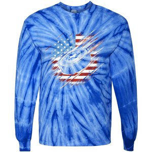 Patriotic Ice Hockey 4th Of July Usa American Flag Cool Gift Tie-Dye Long Sleeve Shirt