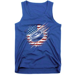 Patriotic Ice Hockey 4th Of July Usa American Flag Cool Gift Tank Top