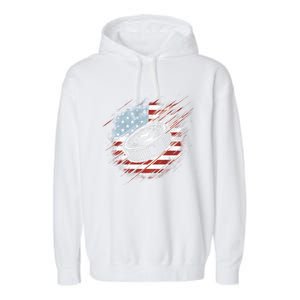 Patriotic Ice Hockey 4th Of July Usa American Flag Cool Gift Garment-Dyed Fleece Hoodie