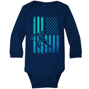 Proud Ice Hockey Player Family Cheer Usa American Flag Funny Gift Baby Long Sleeve Bodysuit