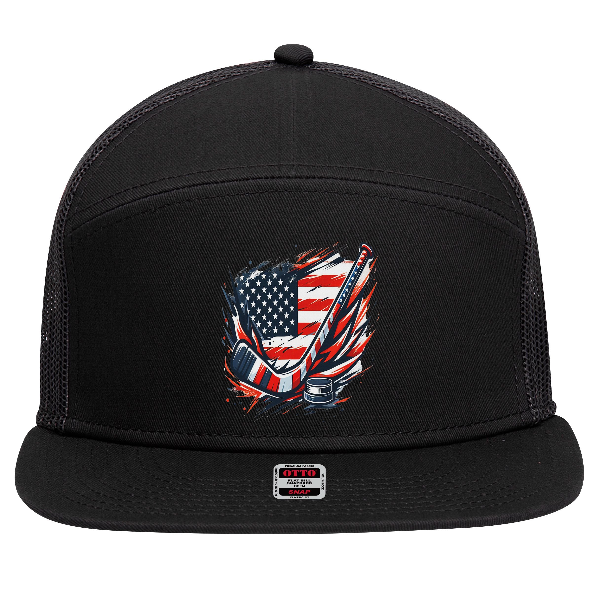 Patriotic Ice Hockey 4th Of July Usa Independence Day 7 Panel Mesh Trucker Snapback Hat