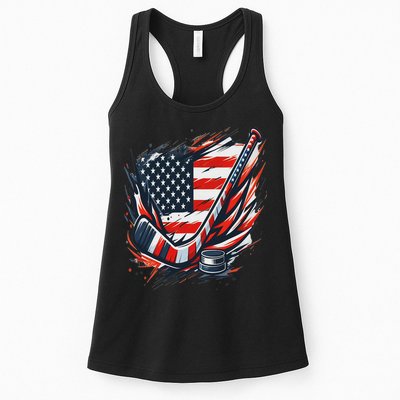 Patriotic Ice Hockey 4th Of July Usa Independence Day Womens Tank Top