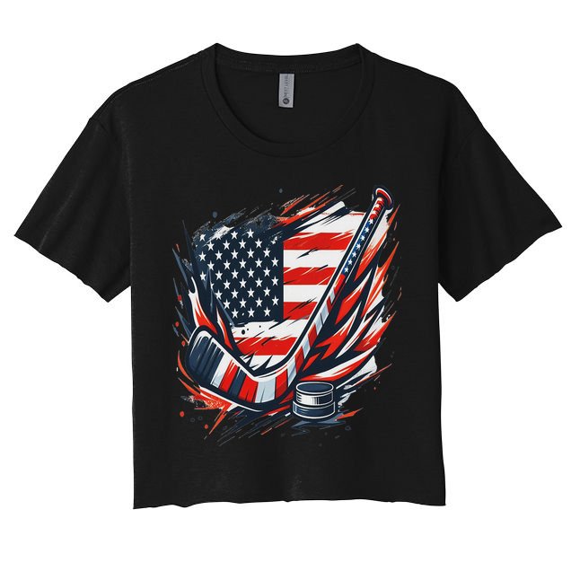 Patriotic Ice Hockey 4th Of July Usa Independence Day Crop Top