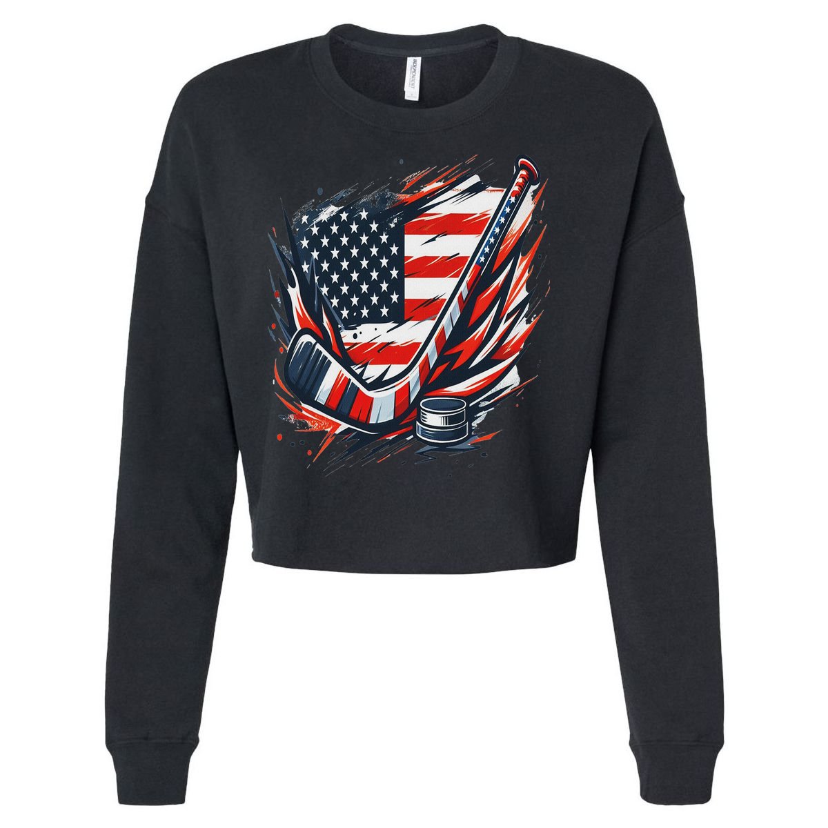 Patriotic Ice Hockey 4th Of July Usa Independence Day Cropped Pullover Crew