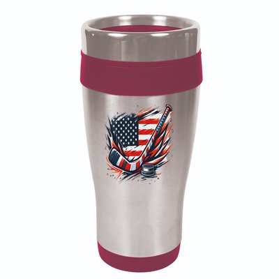Patriotic Ice Hockey 4th Of July Usa Independence Day 16oz Travel Tumbler