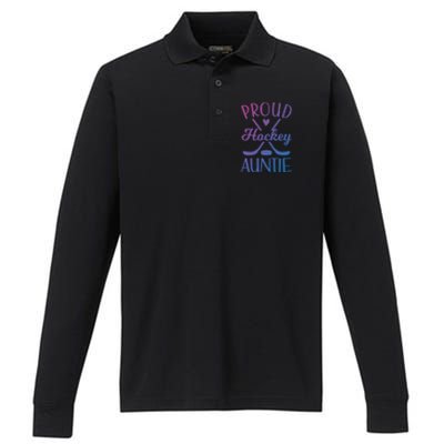 Proud Ice Hockey Aunt Of A Hockey Player Auntie Gift Performance Long Sleeve Polo