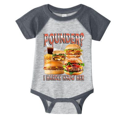 Pounder I Hardly Know Her Funny Unhinged Hamburger Meme Infant Baby Jersey Bodysuit