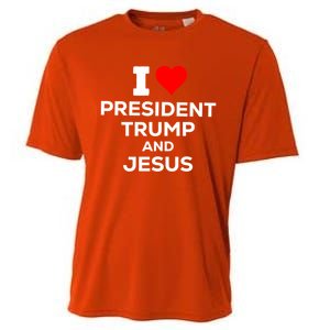 Patriotic I Heart Love President Trump And Jesus Usa Maga Gift Cooling Performance Crew T-Shirt