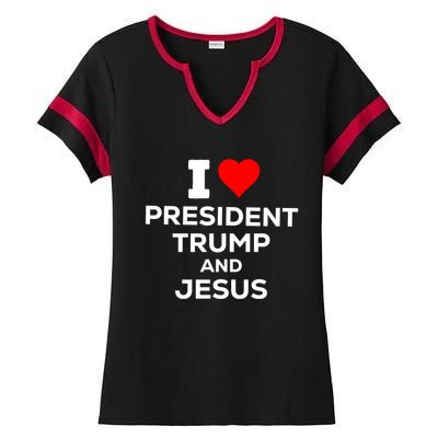 Patriotic I Heart Love President Trump And Jesus Usa Maga Gift Ladies Halftime Notch Neck Tee