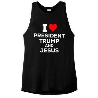 Patriotic I Heart Love President Trump And Jesus Usa Maga Gift Ladies PosiCharge Tri-Blend Wicking Tank