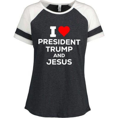 Patriotic I Heart Love President Trump And Jesus Usa Maga Gift Enza Ladies Jersey Colorblock Tee